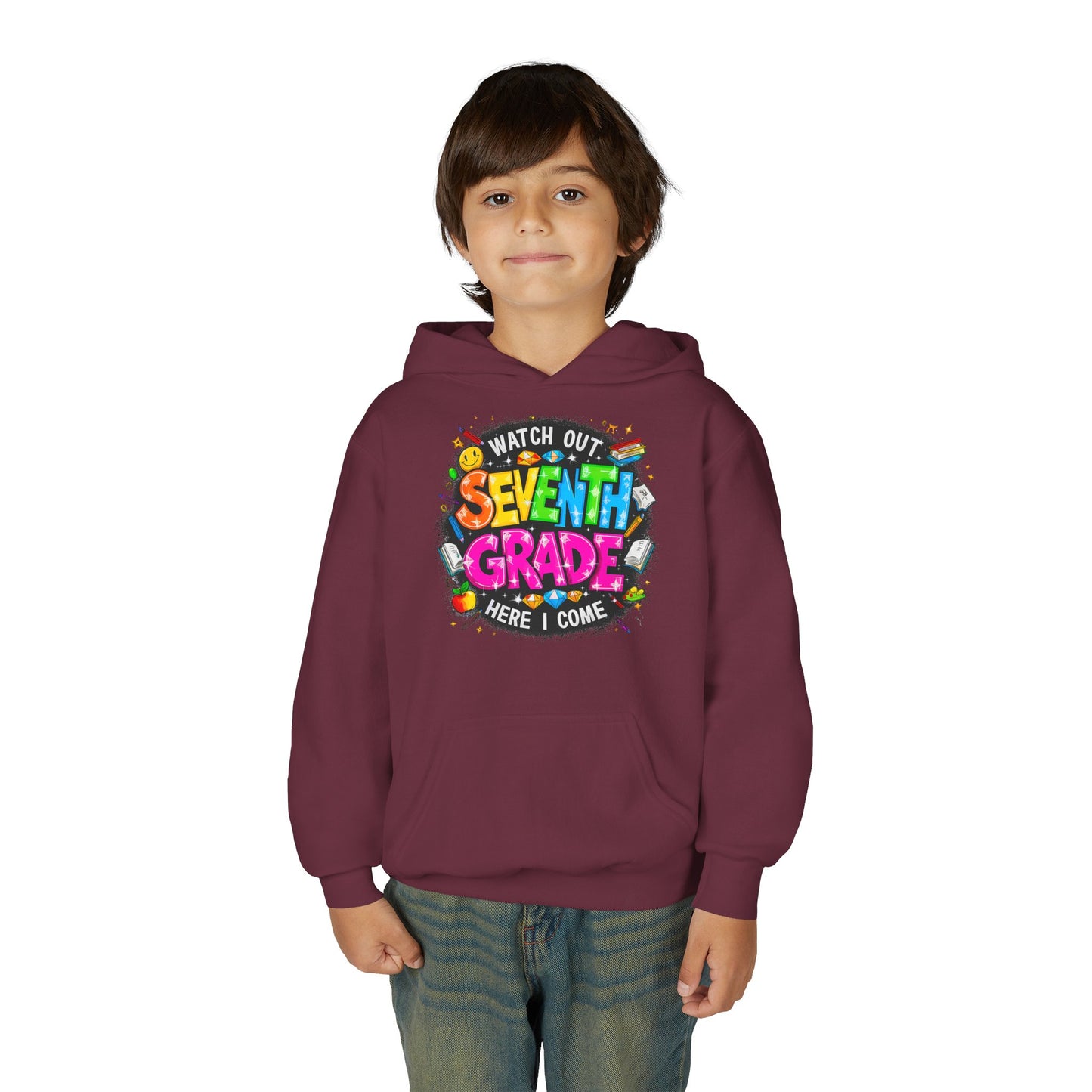 Seventh Grade Hoodie — "Watch Out Seventh Grade Here I Come" Kids Back-to-School Sweatshirt