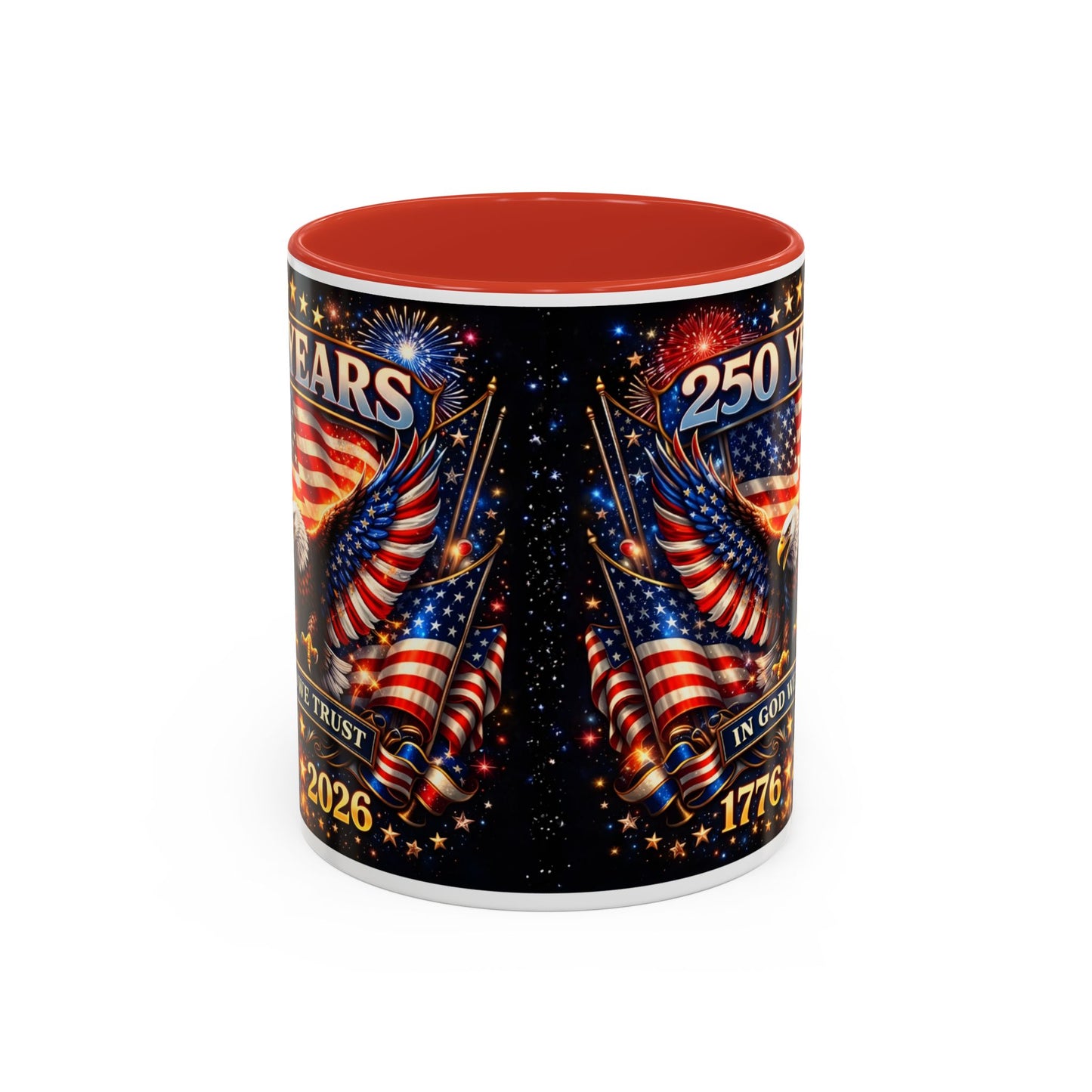 250 Years 1776–2026 Eagle American Flag Accent Coffee Mug — Patriotic Independence Day Gift (11/15oz)