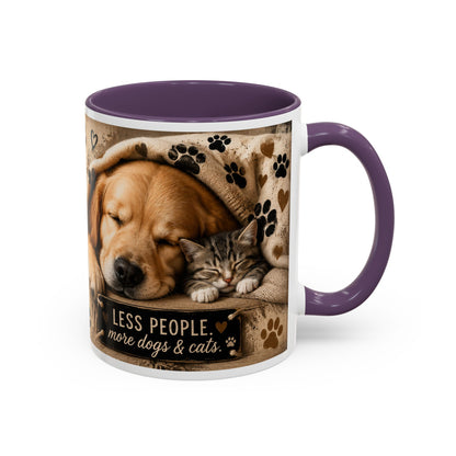 Dog & Cat Coffee Mug - "Less People, More Dogs & Cats" Accent Ceramic Mug