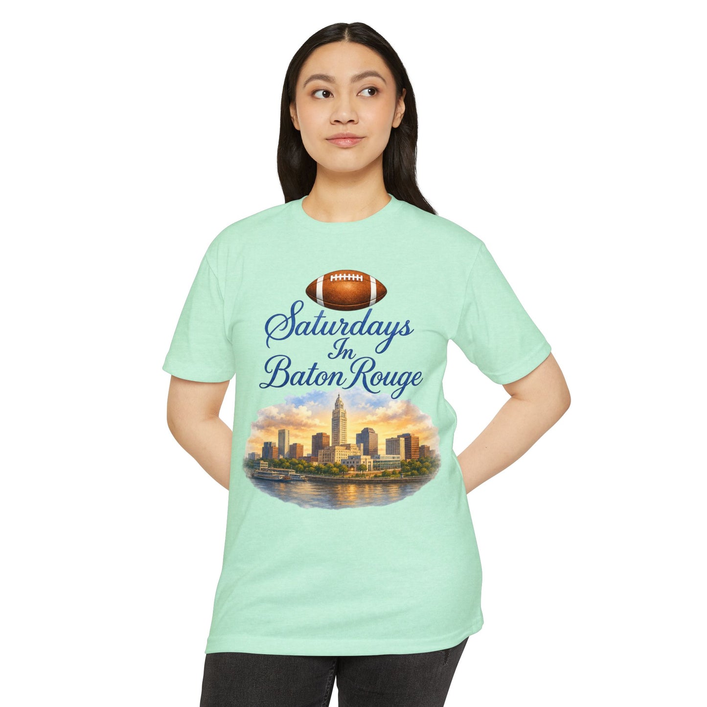 Saturdays in Baton Rouge Football T‑Shirt — City Skyline Game Day Tee