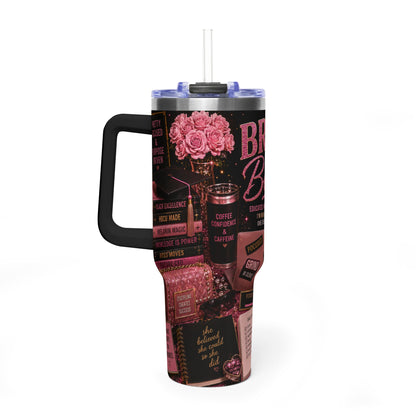 Brain & Beauty 40oz Thermal Tumbler with Handle — Inspirational Coffee Travel Mug