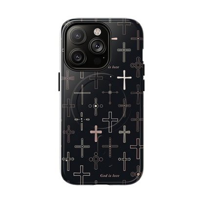 Magnetic Phone Case — Black Cross Pattern with "God is love"