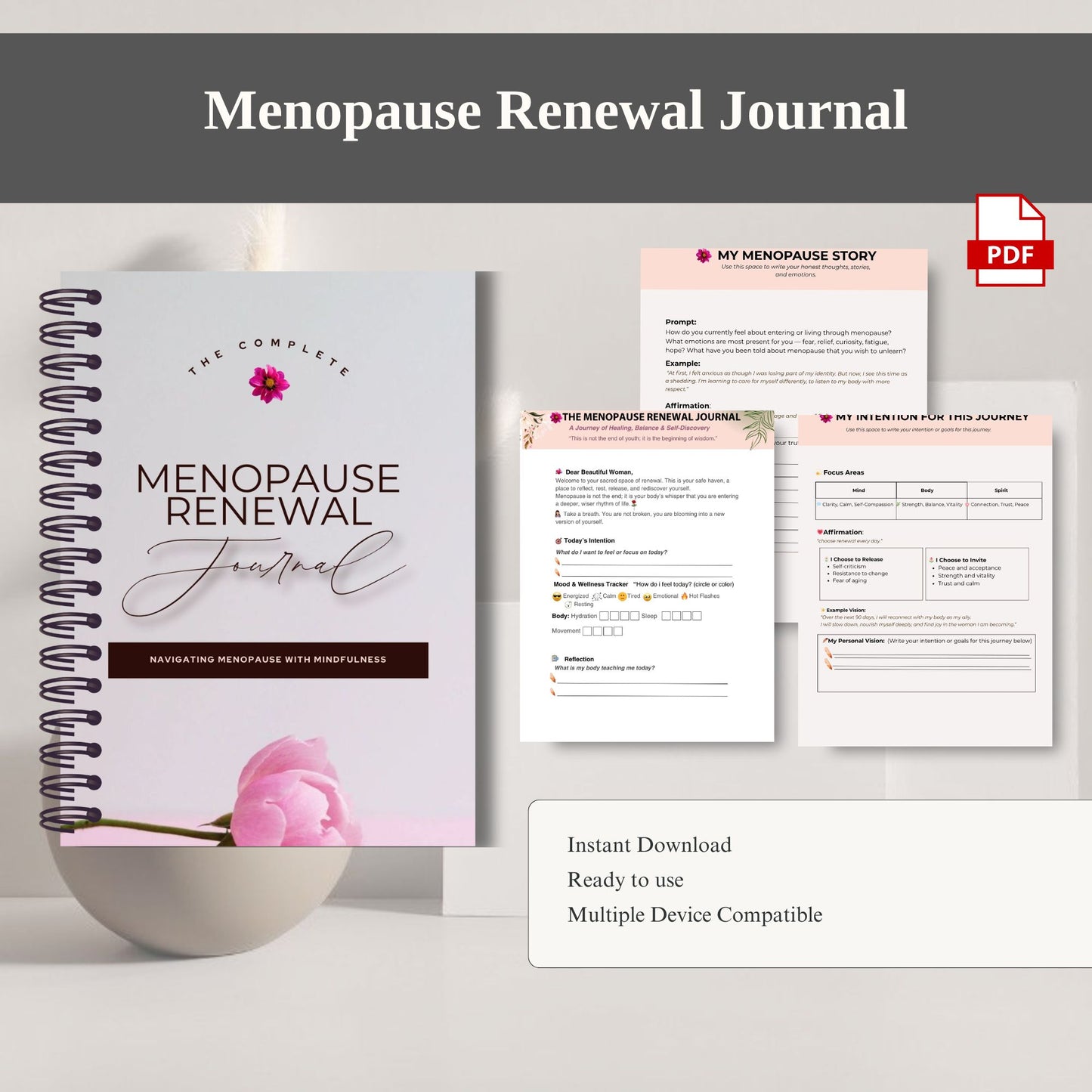 Menopause Renewal Journal Printable | Self-Care, Healing & Wellness Reflection Journal