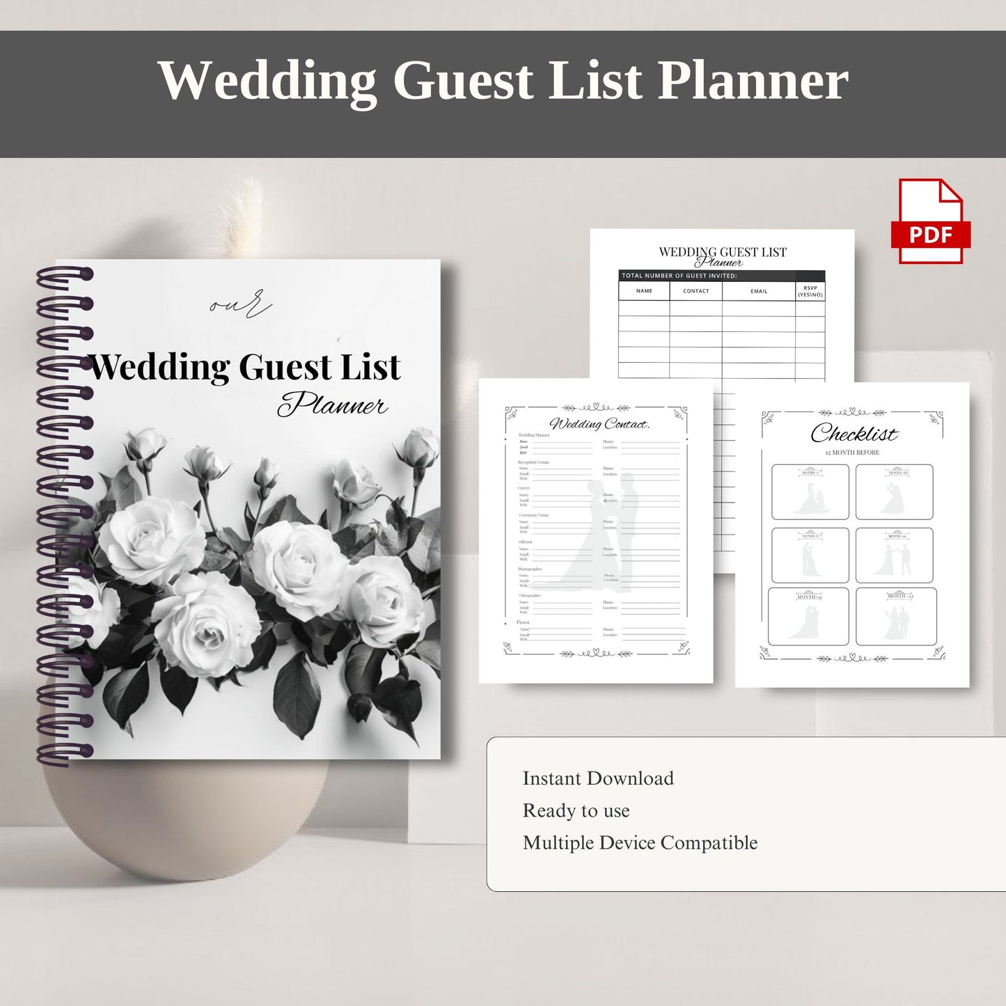 Wedding Guest List Planner Printable | RSVP Tracker | Wedding Guest Organizer | Bridal Planning Sheet | Guest List Template