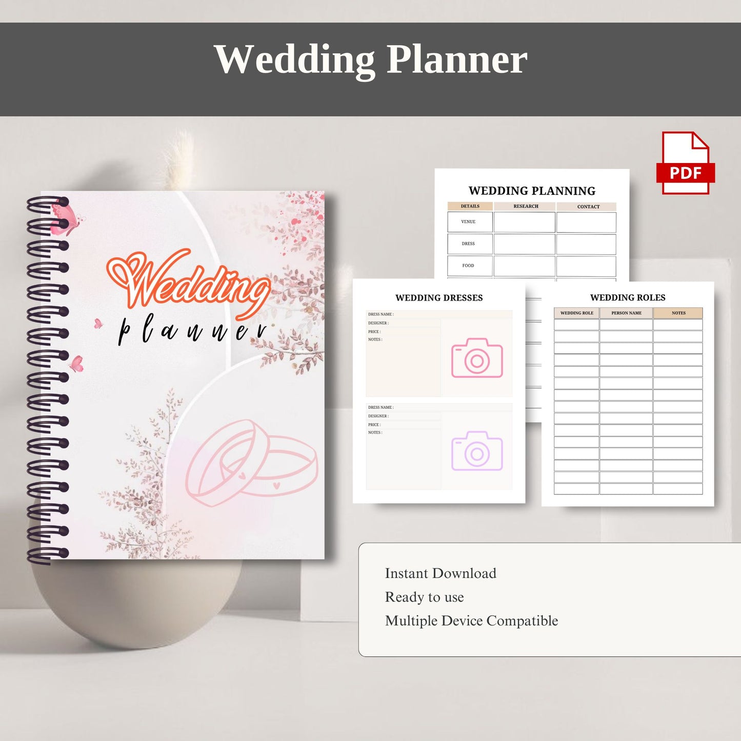 Wedding Planner Printable | Bridal Planner | Wedding Organizer | Wedding Checklist | Budget & Timeline Planner PDF