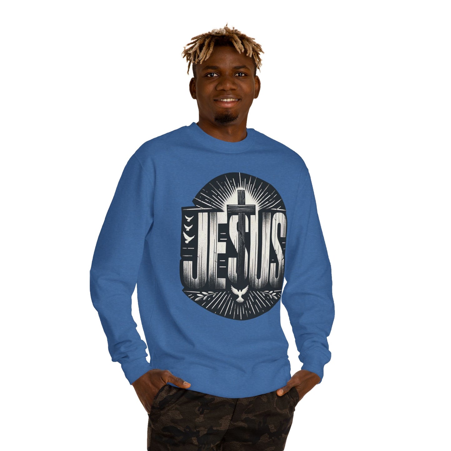 Jesus Graphic Sweatshirt — Vintage Religious Cross & Lamb Crewneck