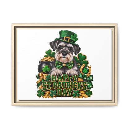 Happy St. Patrick’s Day Schnauzer Framed Canvas