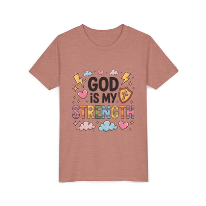 God Is My Strength Youth Tee — Cute Faith-Based Kids T-Shirt