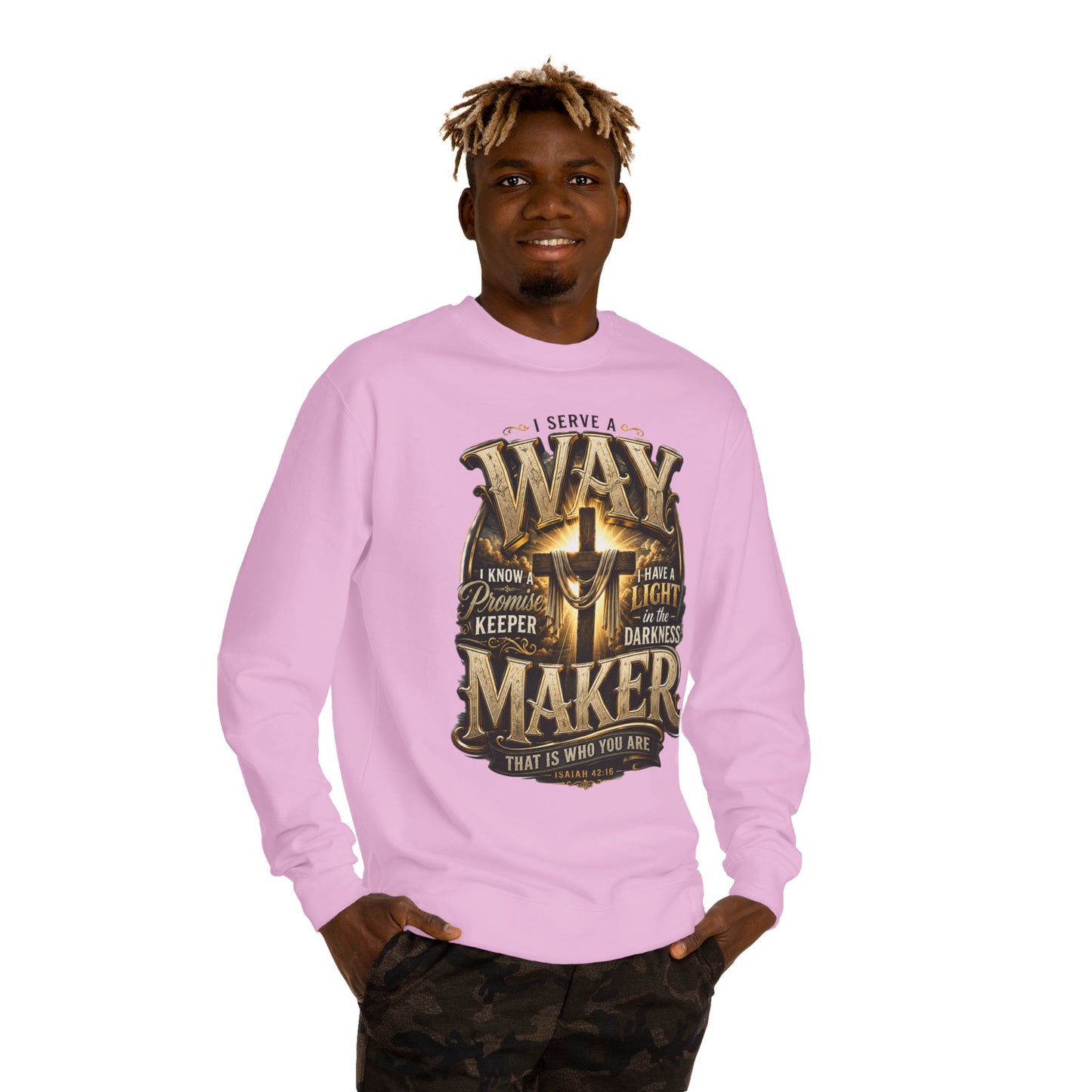 Way Maker Christian Sweatshirt — 'I Serve a Way Maker' Inspirational Crewneck