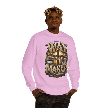 Way Maker Christian Sweatshirt — 'I Serve a Way Maker' Inspirational Crewneck