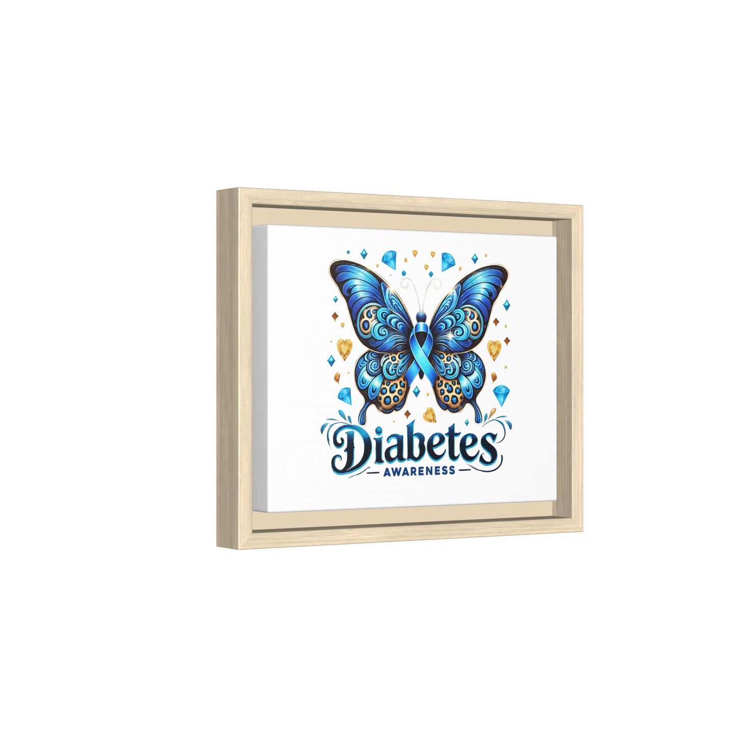 Diabetes Awareness Blue Ribbon Butterfly Matte Framed Canvas