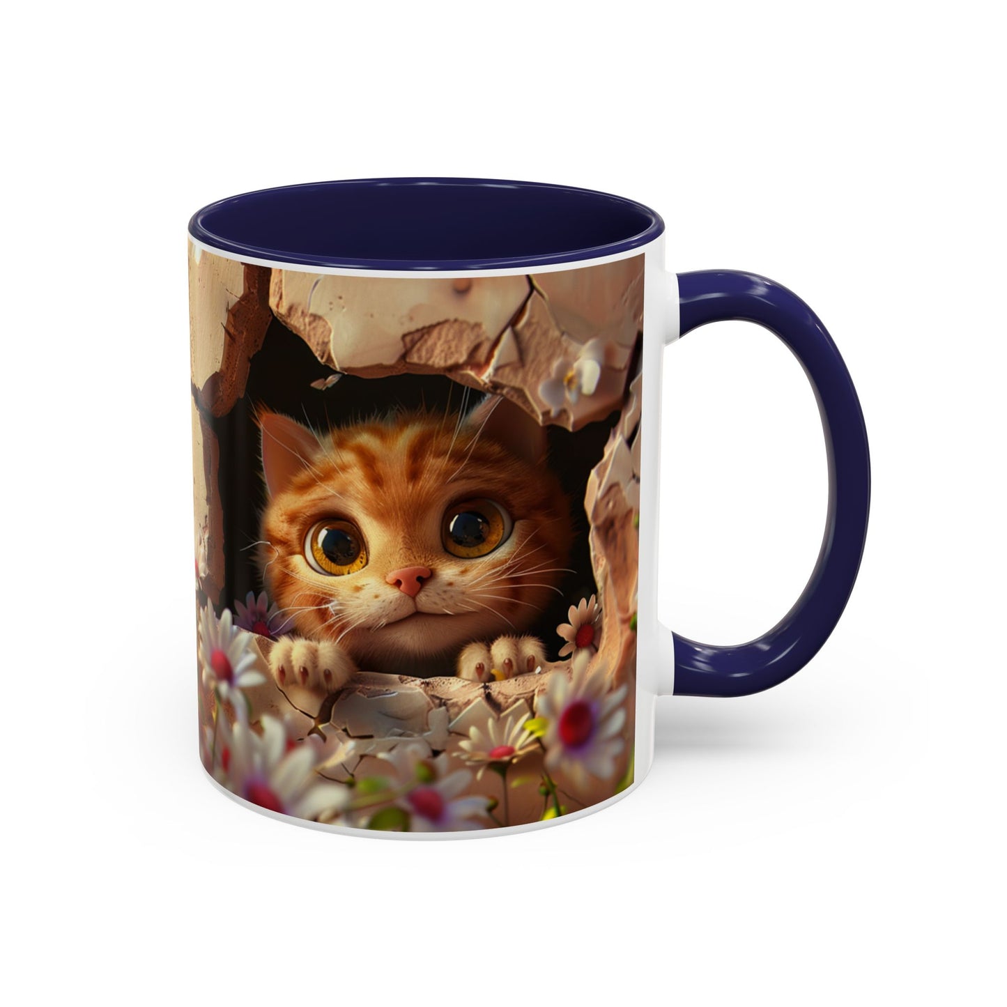 Cute Peekaboo Kitten Accent Coffee Mug — 11/15oz Floral Cat Gift