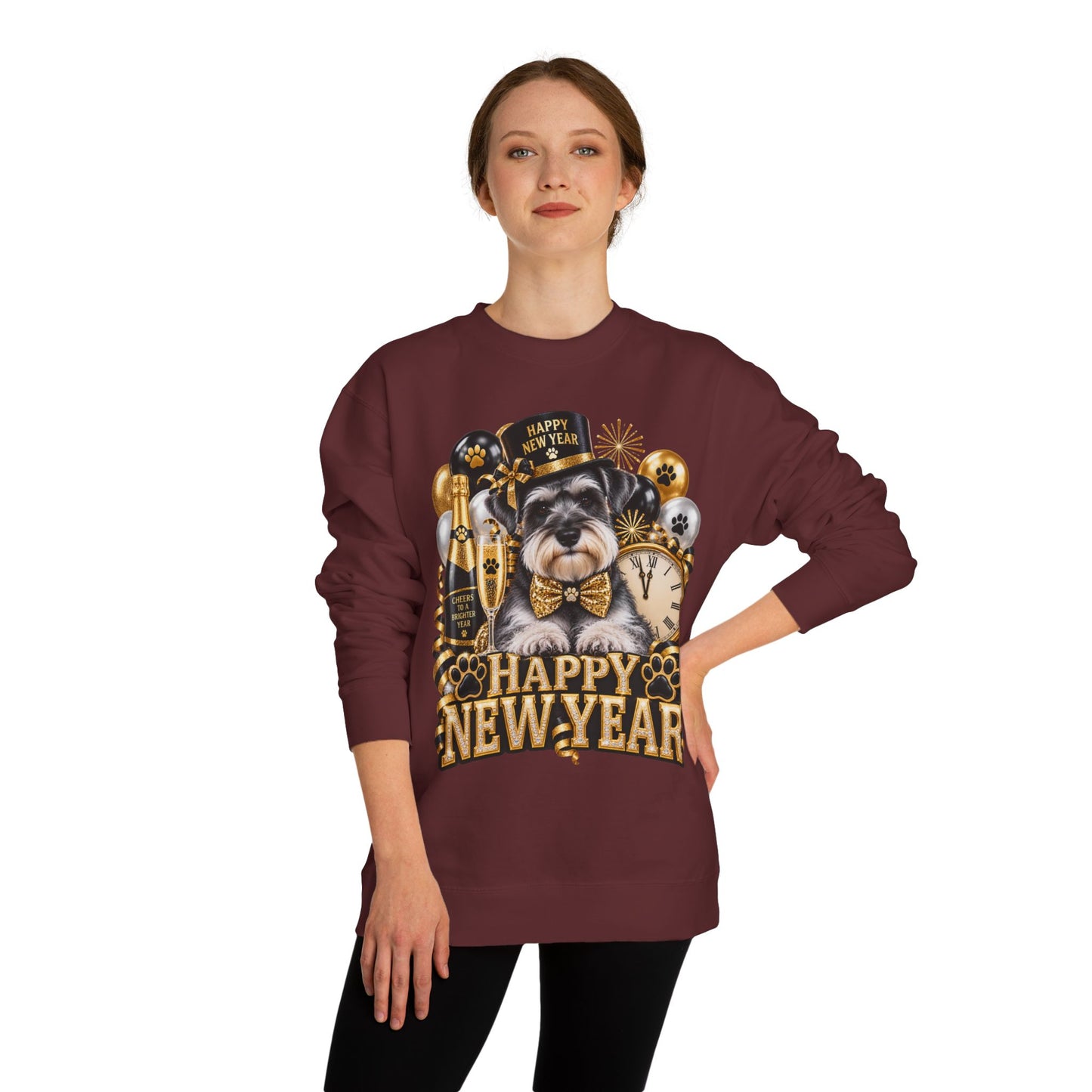 Happy New Year Dog Sweatshirt — Festive Paw Print NYE Crewneck