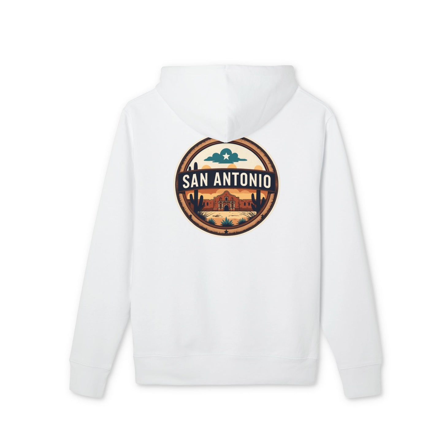 San Antonio Vintage Patch Hoodie — Retro Cityscape Travel Sweatshirt