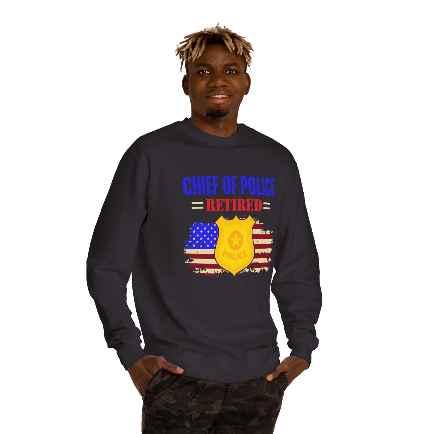 Retired Chief of Police Sweatshirt – American Flag Badge Tribute