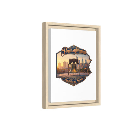 Pennsylvania Keystone State Framed Canvas Wall Art — Liberty Bell & Philadelphia Skyline