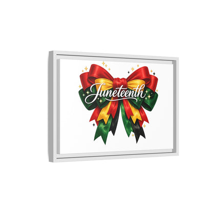 Juneteenth Framed Canvas Print – Festive Red, Green & Gold Ribbon Wall Art