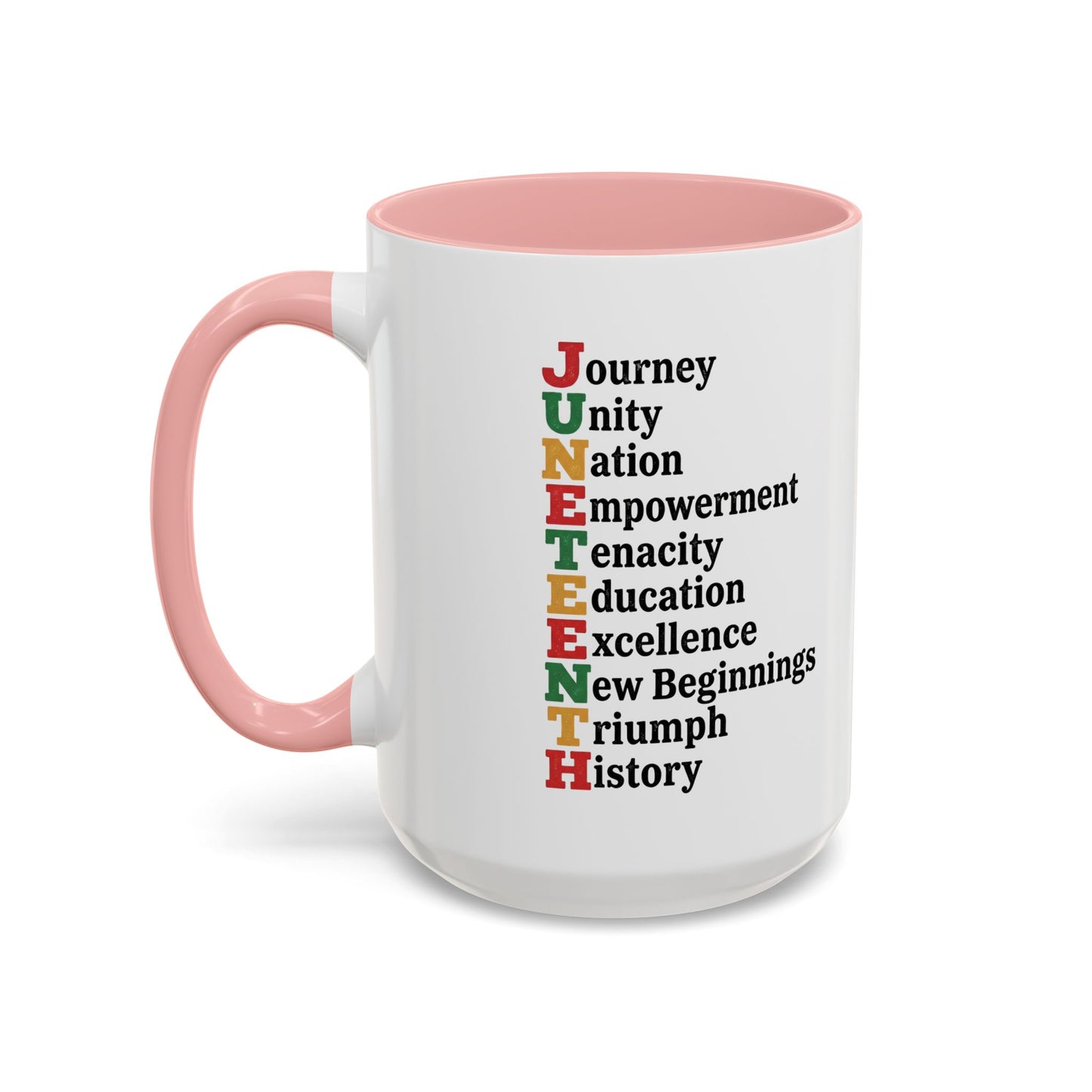 Juneteenth Acronym Accent Coffee Mug – Journey Unity Nation Empowerment (11/15oz)