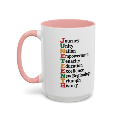 Juneteenth Acronym Accent Coffee Mug – Journey Unity Nation Empowerment (11/15oz)