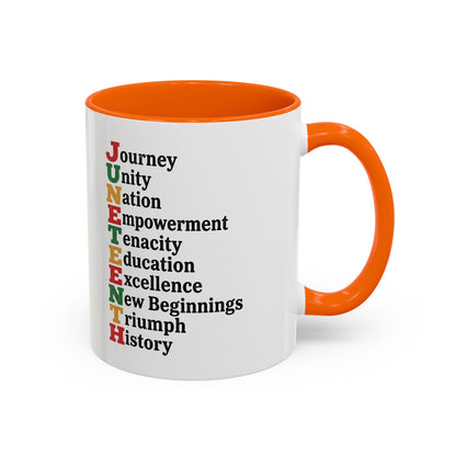 Juneteenth Acronym Accent Coffee Mug – Journey Unity Nation Empowerment (11/15oz)