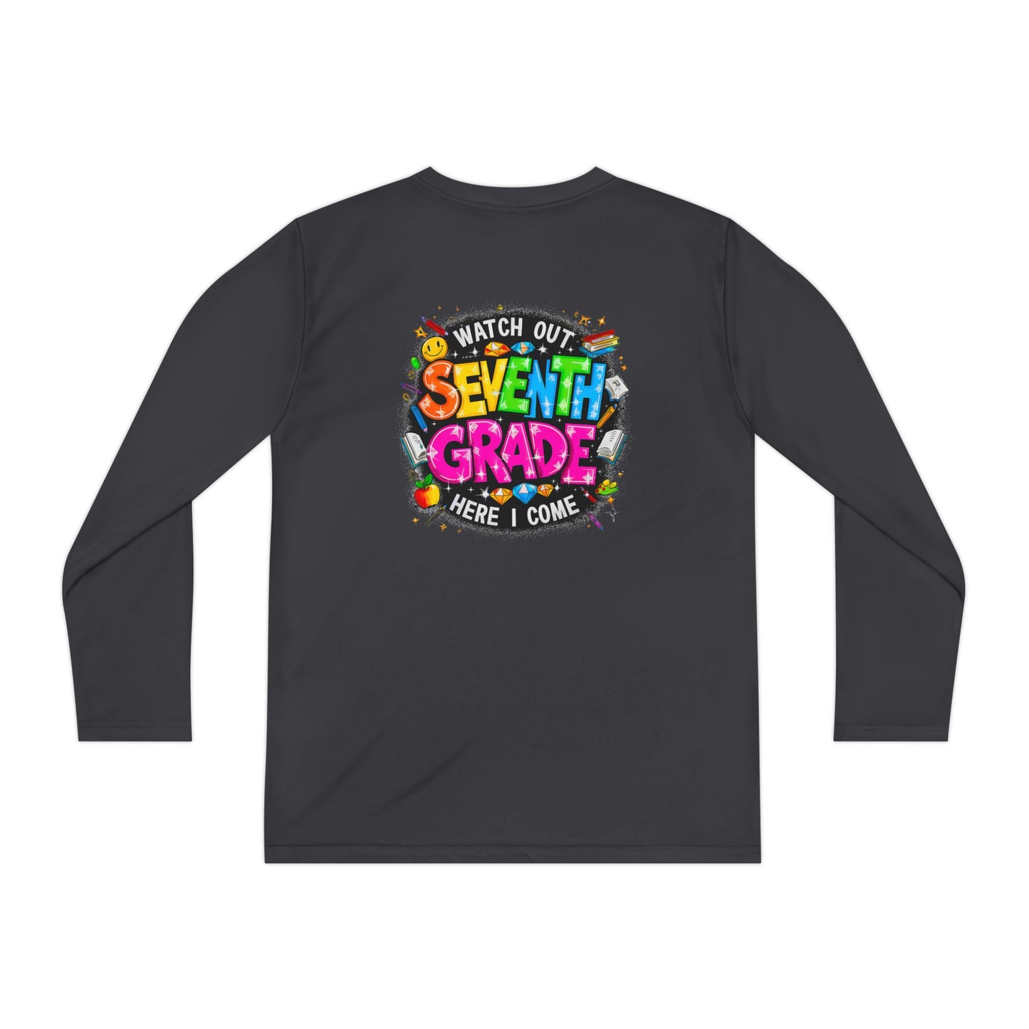 Seventh Grade Youth Long Sleeve Tee — "Watch Out Seventh Grade Here I Come" Back-to-School Shirt