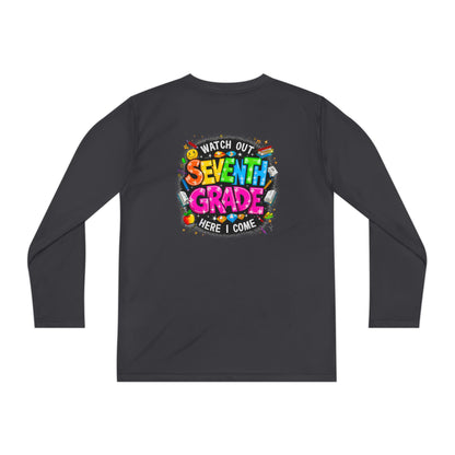 Seventh Grade Youth Long Sleeve Tee — "Watch Out Seventh Grade Here I Come" Back-to-School Shirt