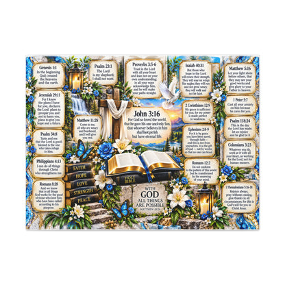 Scripture Canvas Wall Art — John 3:16 & Favorite Bible Verses Decorative Print