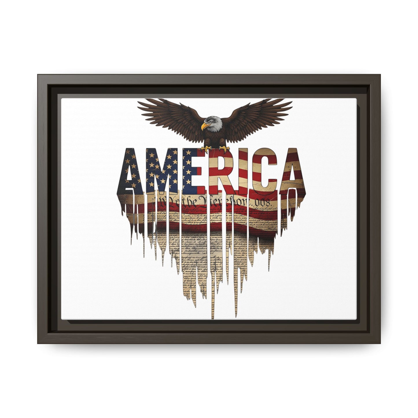 America Eagle Matte Canvas Framed Wall Art — Patriotic USA Flag Typography Print