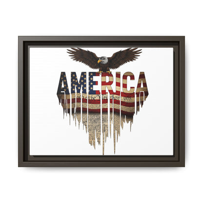 America Eagle Matte Canvas Framed Wall Art — Patriotic USA Flag Typography Print