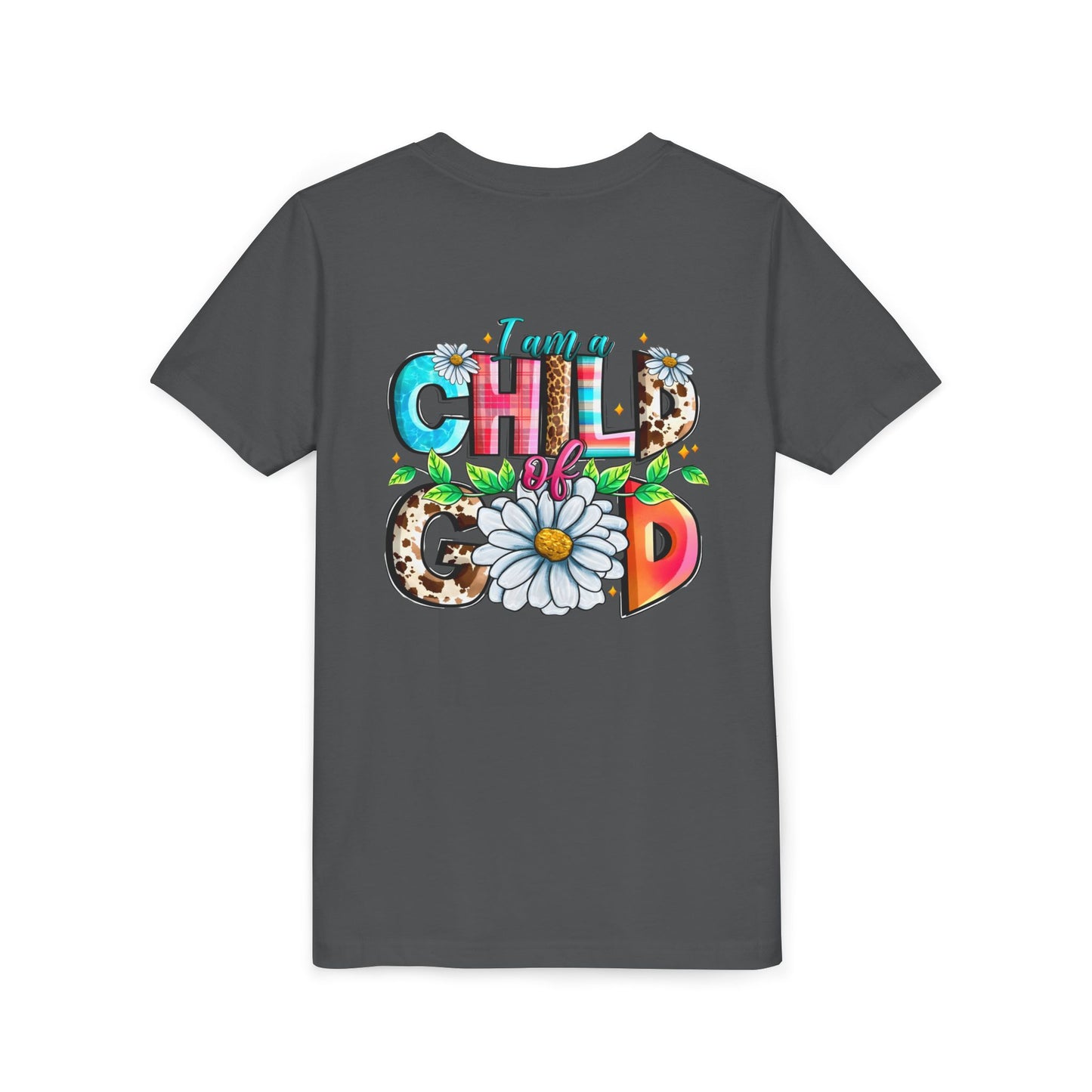 Youth Tee — "I Am a Child of God" Floral Christian Graphic
