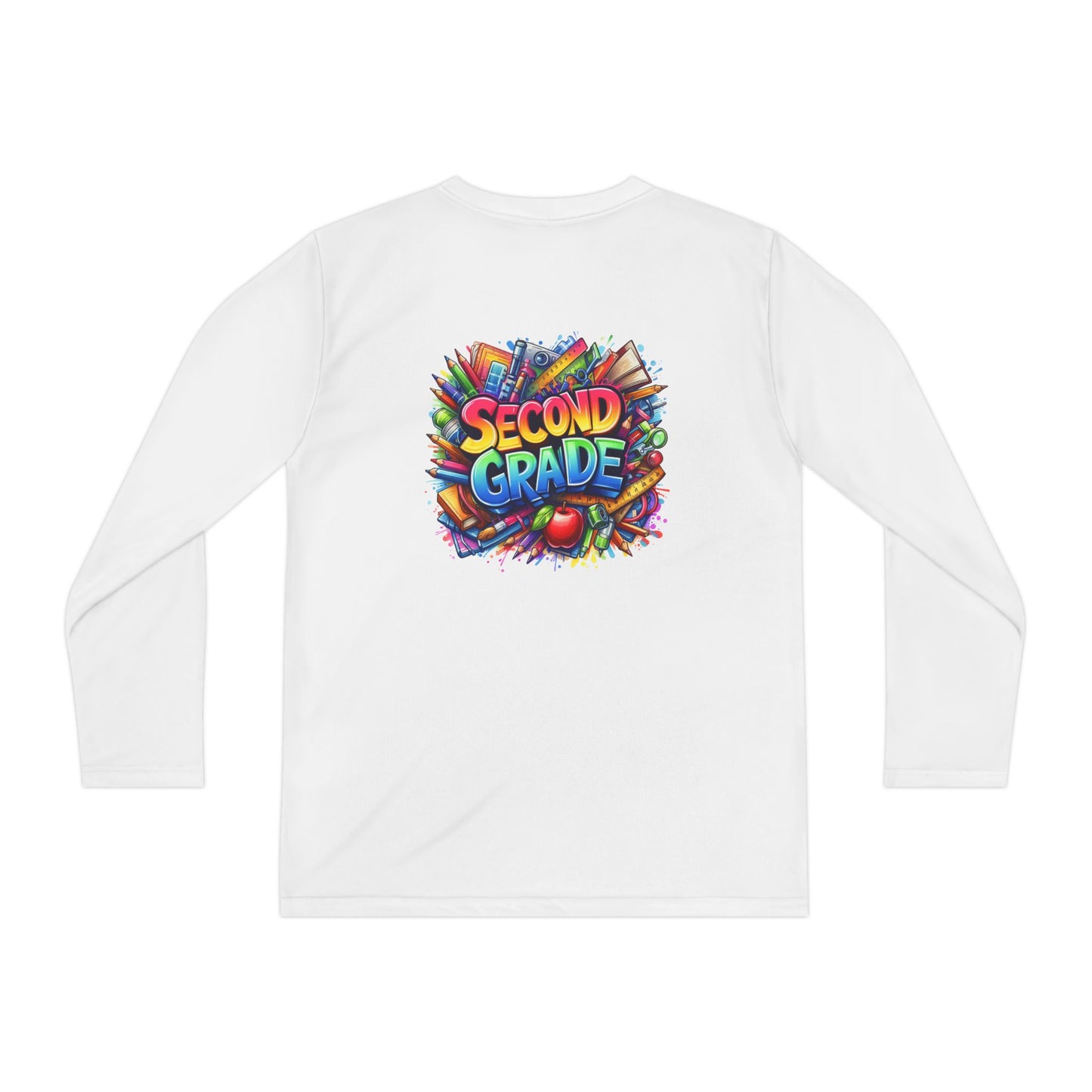 Second Grade Youth Long Sleeve Tee — Colorful School Supplies Back-to-School Shirt