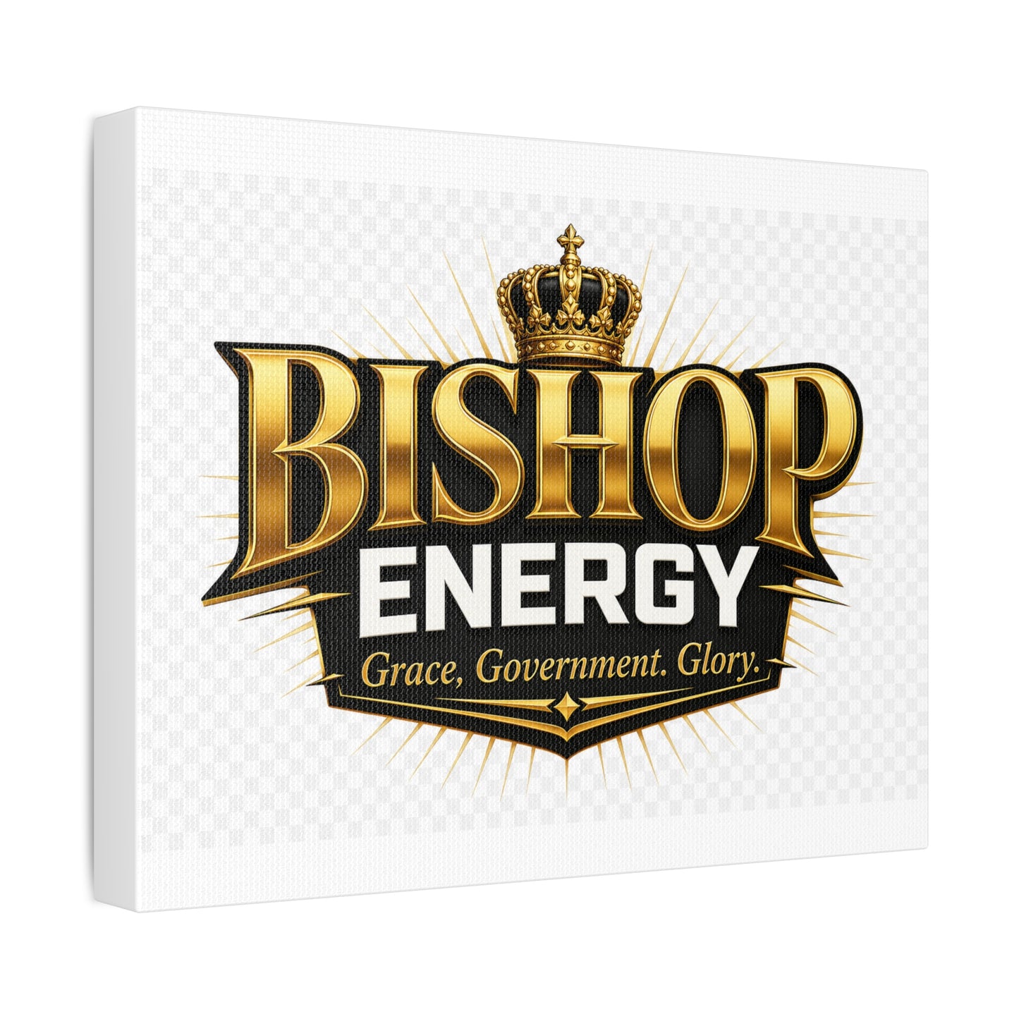 Bishop Energy Stretched Canvas - Gold Crown Emblem (Grace, Government, Glory)