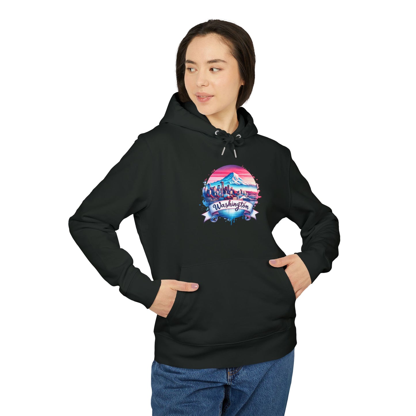 Washington State Skyline Hoodie — Retro Mt. Rainier Travel Pullover