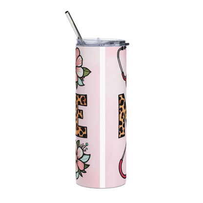 Nurse Leopard Print 20oz Stainless Tumbler – Pink Medical Stethoscope & Syringe Travel Mug