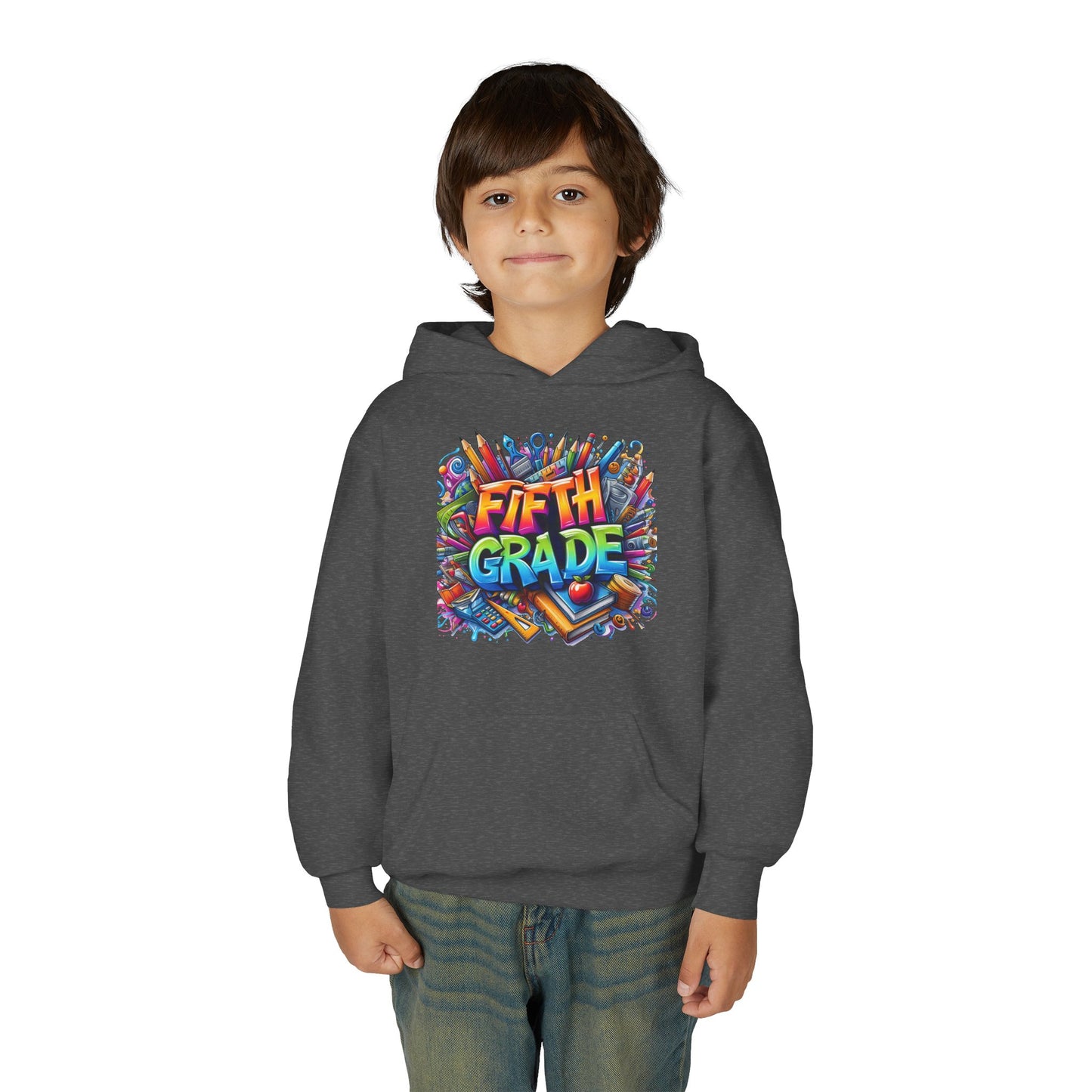 Fifth Grade Kids Hoodie - Colorful School Supplies Back-to-School Sweatshirt