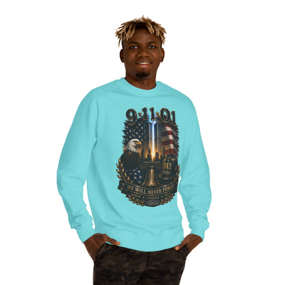 9/11 Remembrance Crewneck Sweatshirt — We Will Never Forget Memorial Tee