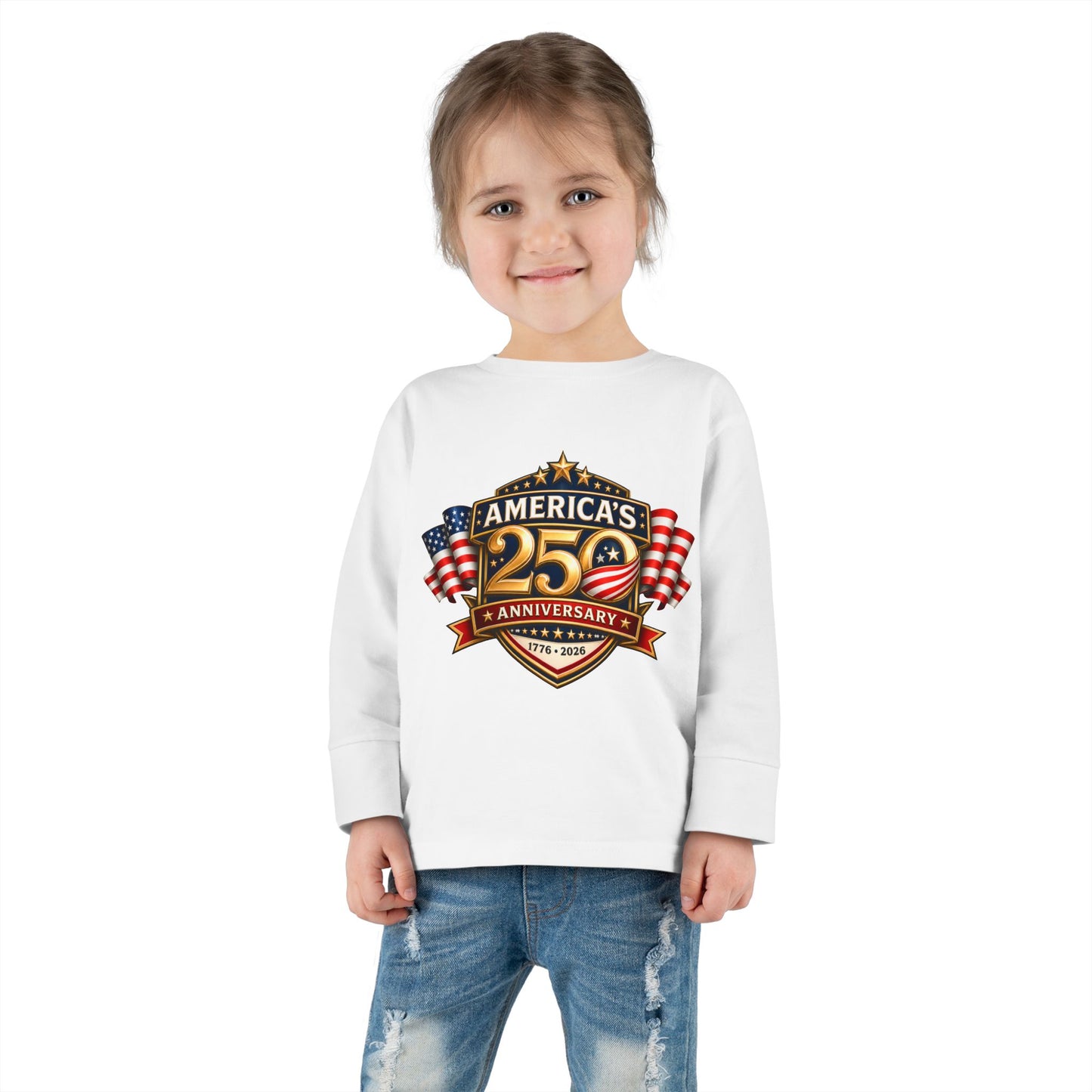 Toddler Long Sleeve Tee — "America's 25th Anniversary" Patriotic Badge