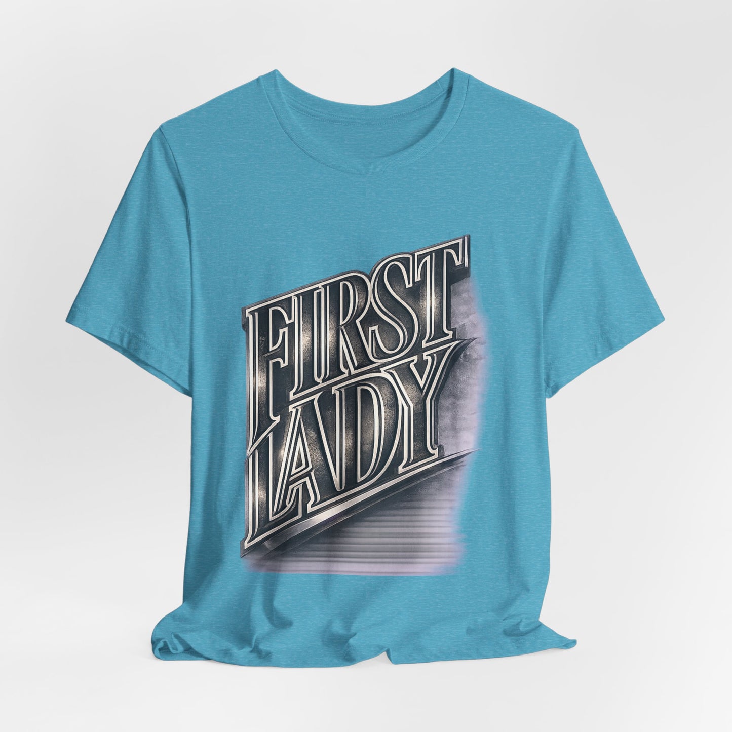 First Lady Graphic Tee — Retro Metallic Script Short Sleeve Shirt
