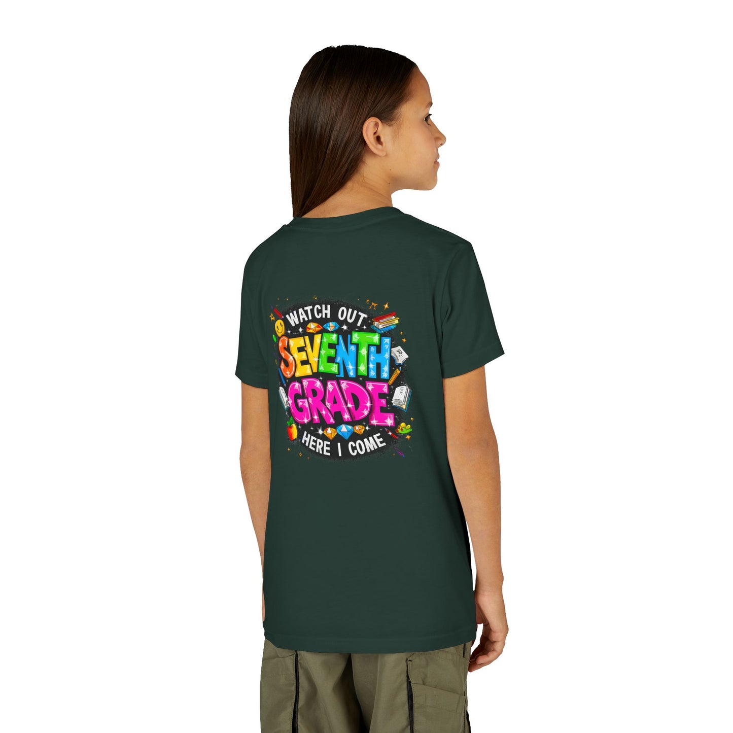 Seventh Grade Kids T-Shirt – “Watch Out Seventh Grade Here I Come” Back-to-School Tee