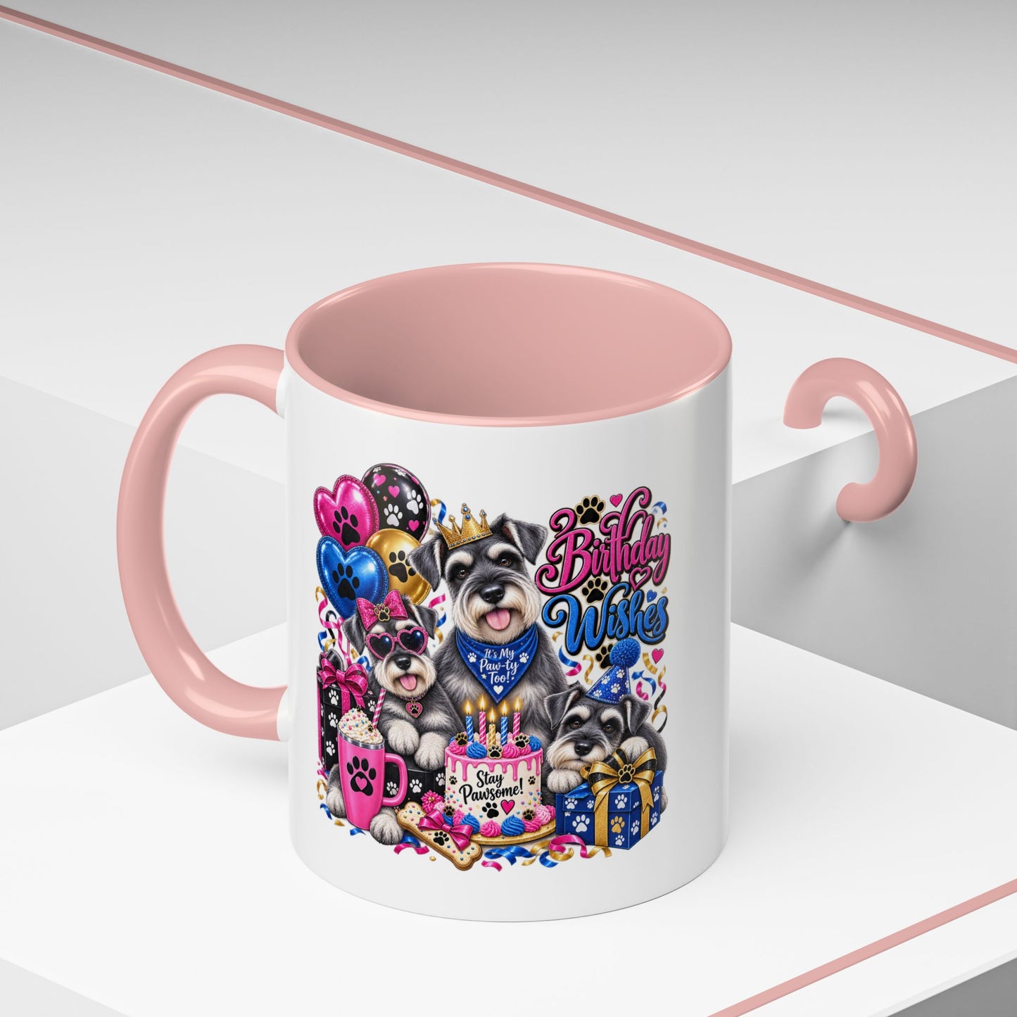 Birthday Wishes Dog Coffee Mug — Cute Paw Print Celebration Mug (11/15oz)