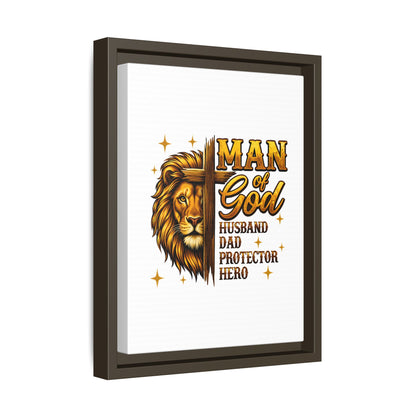 Man of God Framed Canvas Art — 'Man of God: Husband, Dad, Protector, Hero' Religious Wall Decor