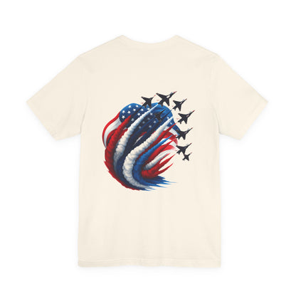 Patriotic Jet Flyover T-Shirt — American Flag Smoke Trail Tee