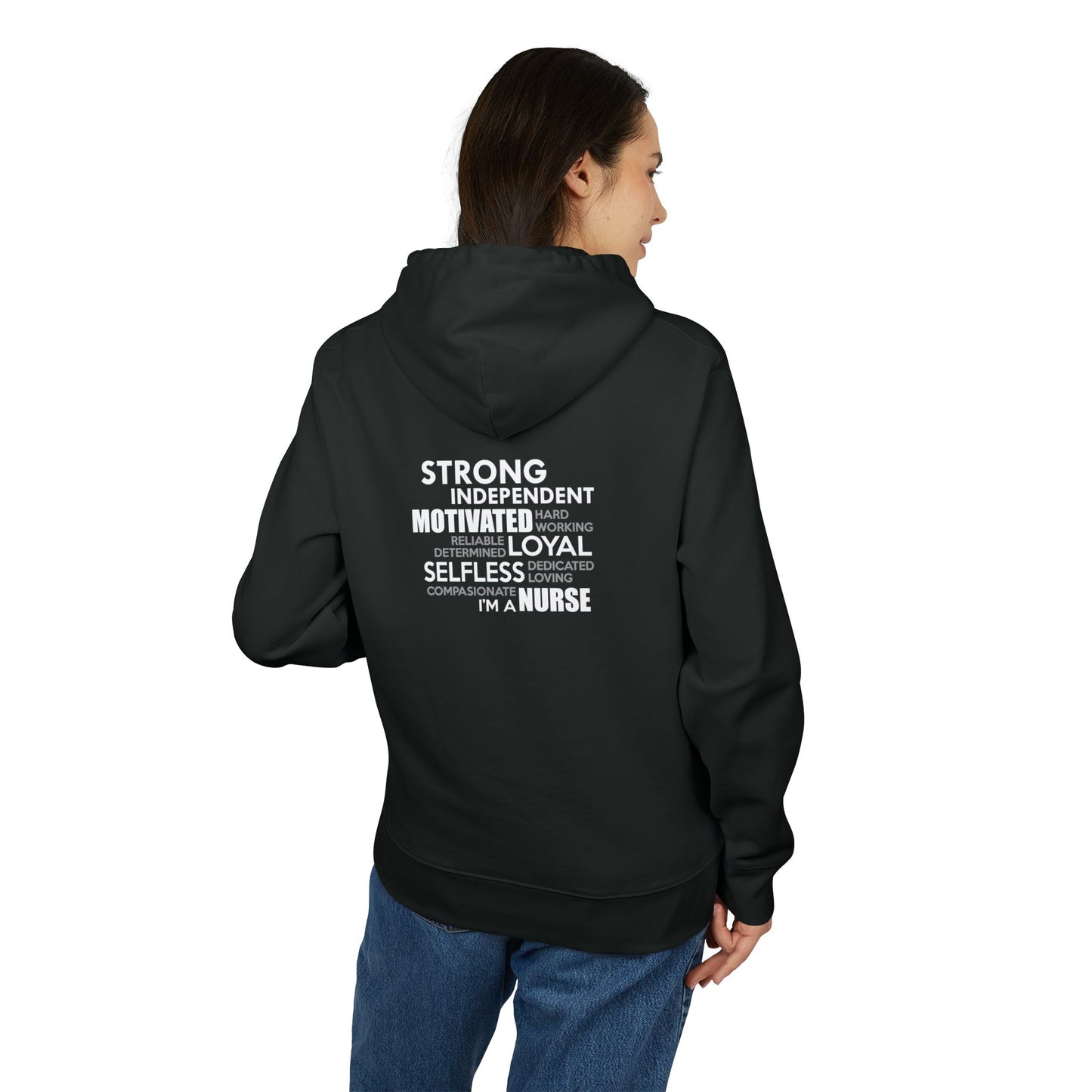 Nurse Word Cloud Hoodie — Strong Independent Motivated Loyal Selfless