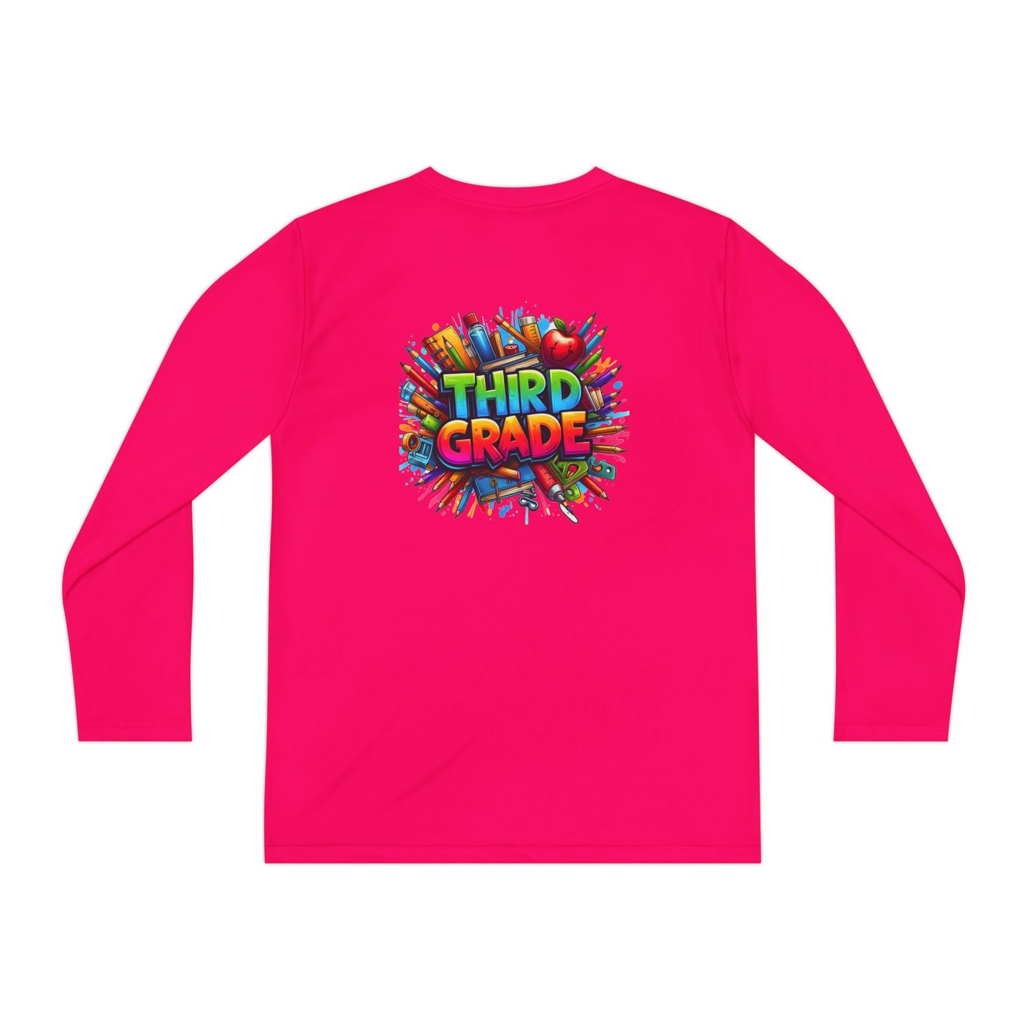 Third Grade Youth Long Sleeve Tee — Colorful School Supplies Design
