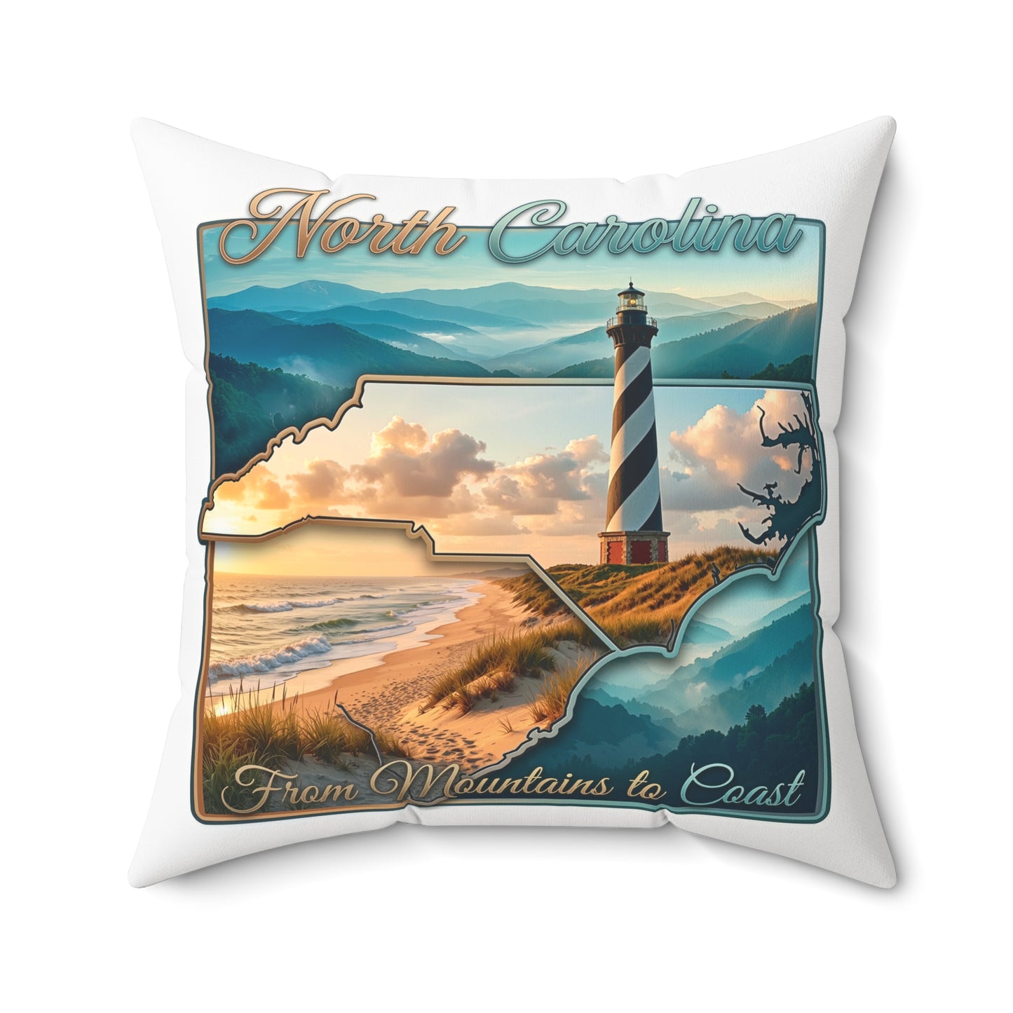 North Carolina Lighthouse Coastal Pillow — From Mountains to Coast Decorative Throw Pillow