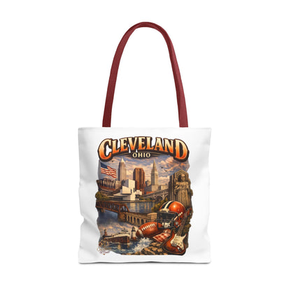 Cleveland Cityscape Tote Bag — Vintage Ohio Skyline & Sports Montage