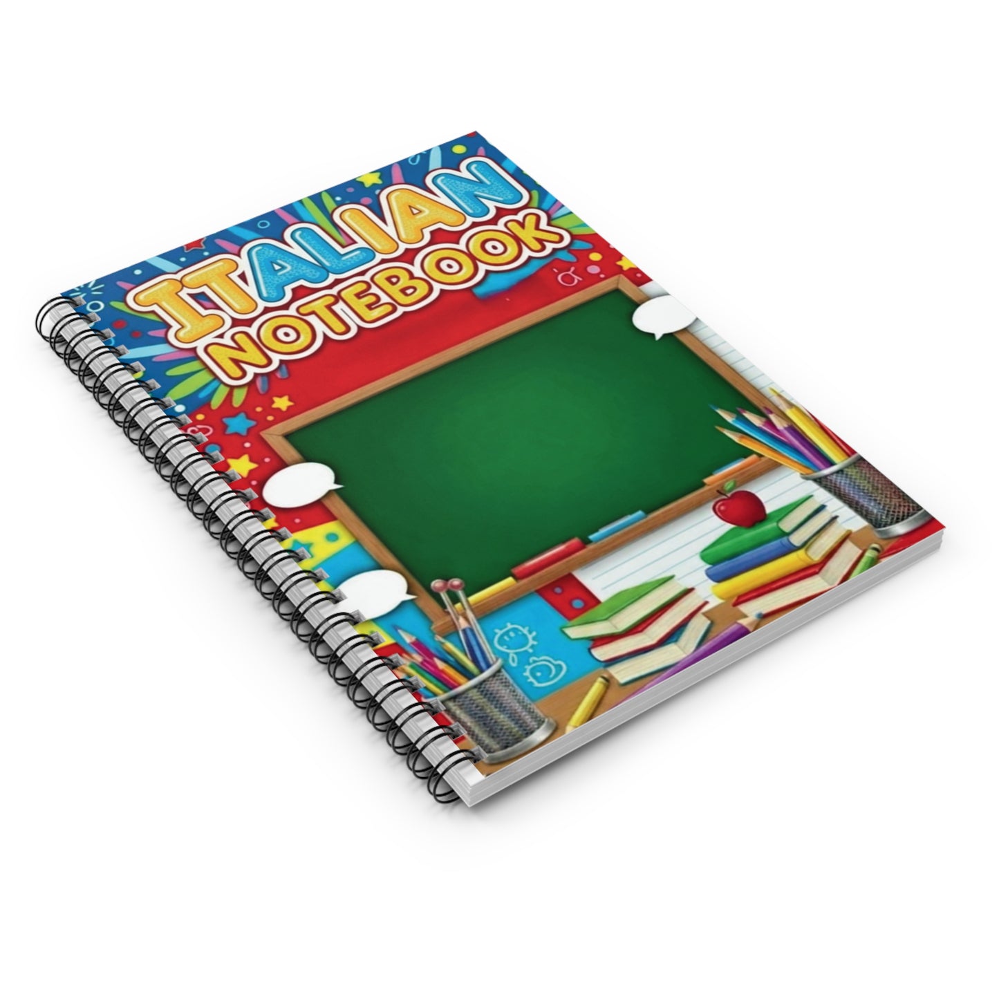 Italian Notebook Spiral Notebook — School Chalkboard Design, Ruled Pages for Students