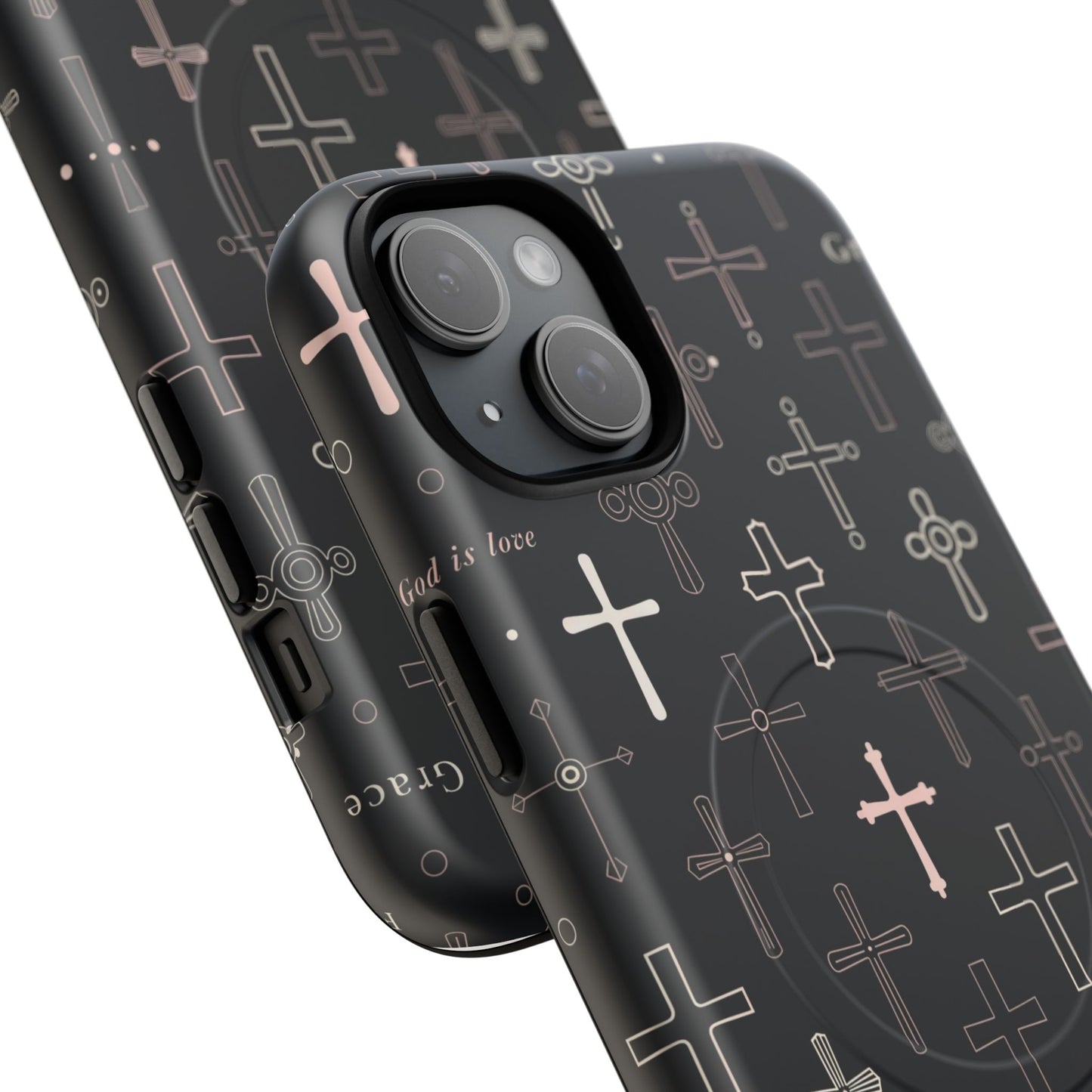Magnetic Phone Case — Black Crosses "Grace" Protective Cover