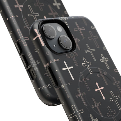 Magnetic Phone Case — Black Crosses "Grace" Protective Cover