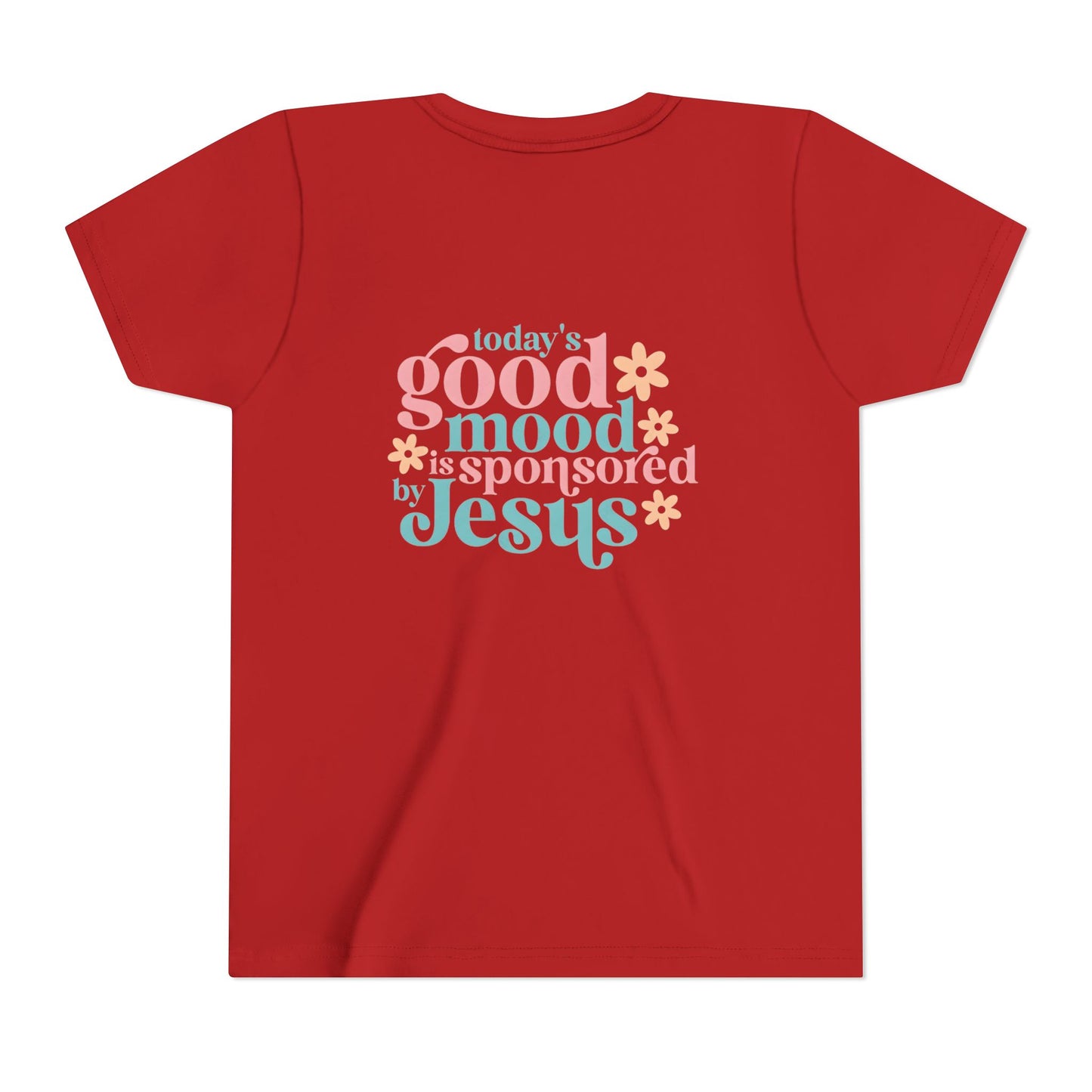 Youth Tee – "Today's Good Mood is Sponsored by Jesus" Retro Floral Christian Shirt